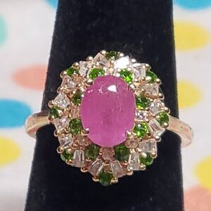 Ilakaka Hot Pink Sapphire and Multi Gemstone Blush Blossom Ring